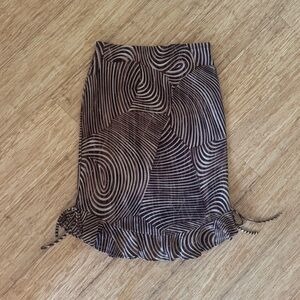 Vintage Forever 21 brown gold swirly print ruffle midi skirt